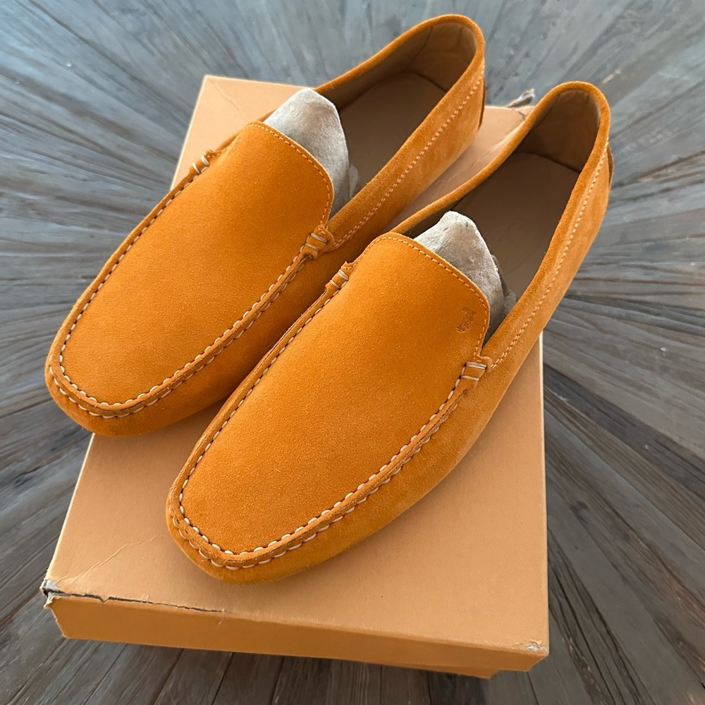 TOD’S GOMMINO ORANGE SUEDE LEATHER SLIP ON DRIVING LOAFER COMFORT SHOES MENS 10